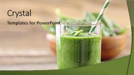  Presentation with blueberry juice - Beautiful slide deck featuring energy drink minnerals vitamins - glass of spinach juice backdrop and a  colored foreground