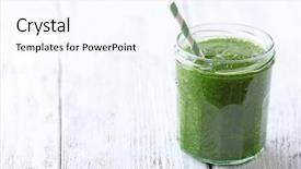  Presentation with spinach - Cool new PPT layouts with energy drink minnerals vitamins - glass of spinach juice backdrop and a sky blue colored foreground