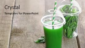  Presentation with spinach - Audience pleasing slide deck consisting of energy drink minnerals vitamins - plastic cup of spinach juice backdrop and a  colored foreground