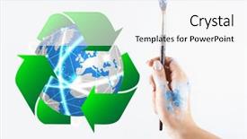  Presentation with people hold hand around globe - Slide set featuring energy efficiency awareness - globe sign of recycling background and a white colored foreground