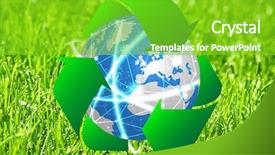  Presentation with energy conservation - Cool new slide deck with energy efficiency awareness - globe with sign of recycling backdrop and a shamrock green colored foreground