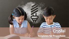  Presentation with student writing teacher - Presentation design having energy efficiency bulb gray - digital composite of students background and a  colored foreground
