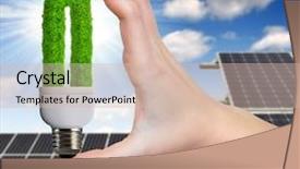  Presentation with solar electricity - Audience pleasing PPT theme consisting of energy electricity - solar panels with hand holding backdrop and a lemonade colored foreground