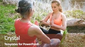  Presentation with tree river - PPT theme featuring energy german - two woman practicing yoga background and a tawny brown colored foreground