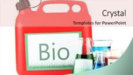  Presentation with vials - Slide deck having energy green chemistry - bio fuels in canister background and a  colored foreground