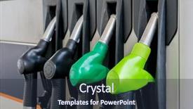  Presentation with petrol station - PPT theme enhanced with energy green chemistry - fuel pistols at petrol station background and a tawny brown colored foreground