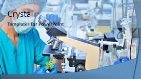  Presentation with lab test - Beautiful presentation theme featuring energy green chemistry - lab test with sprout backdrop and a light blue colored foreground