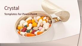  Presentation with capsules pills pill doctor prescription - Cool new PPT theme with energy green chemistry - pills in the jar backdrop and a  colored foreground