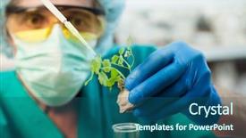  Presentation with plant chemistry - Slides enhanced with energy green chemistry - scientist holding diseased plant focus background and a ocean colored foreground