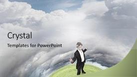  Presentation with protecting seniors - Presentation theme having energy green chemistry - young businessman with tie protecting background and a light gray colored foreground