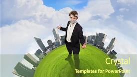  Presentation with protecting seniors - PPT theme enhanced with energy green chemistry - young businessman with tie protecting background and a tawny brown colored foreground