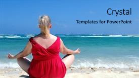  Presentation with waves red - Beautiful PPT theme featuring energy healing - middle-aged blond woman in red backdrop and a  colored foreground