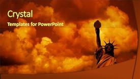  Presentation with new york - Audience pleasing presentation theme consisting of energy independance - statue of liberty by sunset backdrop and a tawny brown colored foreground