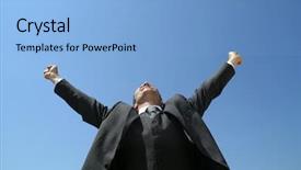  Presentation with wide - Amazing PPT theme having energy independance - sucess business man with arms backdrop and a light blue colored foreground