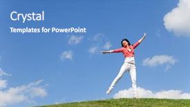  Presentation with green energy - Amazing presentation theme having energy life - pretty young woman jumping backdrop and a  colored foreground