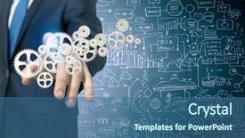  Presentation with mechanism - PPT layouts enhanced with close up of businessman touching gears mechanism with finger background and a ocean colored foreground
