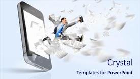  Presentation with phone - Amazing PPT layouts having management energy - image of businessman jumping backdrop and a  colored foreground