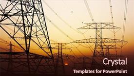  Presentation with electricity - Presentation having energy power - electricity pylon over orange sunset background and a wine colored foreground