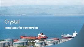  Presentation with energy oil - Colorful slide deck enhanced with energy resources - oil tankers at russian petroleum backdrop and a teal colored foreground
