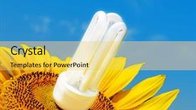  Presentation with energy saving and building - PPT theme featuring electricity solar - energy saving bulb in sunflower background and a gold colored foreground
