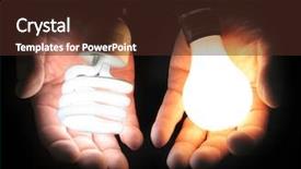  Presentation with hand saving - Presentation theme featuring energy saving lamp - one hand holding a compact background and a tawny brown colored foreground