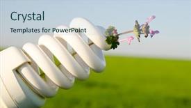  Presentation with green energy - PPT theme having energy saving lamp with flower background and a lemonade colored foreground