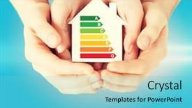  Presentation with hands saving - Amazing presentation design having energy saving real estate backdrop and a light blue colored foreground