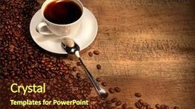  Presentation with coffee beans on a white - Presentation theme enhanced with energy savors - white coffee cup with beans background and a tawny brown colored foreground