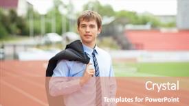  Presentation with race track - Presentation theme having energy service company - businessman sport manager and executive background and a  colored foreground