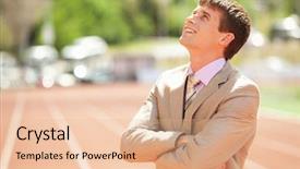  Presentation with race track - Presentation design having energy service company - businessman sport manager and executive background and a  colored foreground