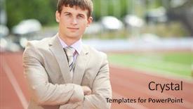  Presentation with race track - Presentation design enhanced with energy service company - businessman sport manager and executive background and a  colored foreground