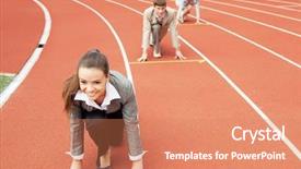  Presentation with race track - Amazing theme having energy service company - businesswoman at athletic stadium backdrop and a  colored foreground