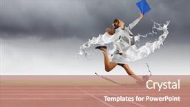  Presentation with music folder - Slides enhanced with energy service company - businesswoman running in a hurry background and a  colored foreground