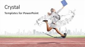  Presentation with music folder - Beautiful theme featuring energy service company - businesswoman running in a hurry backdrop and a  colored foreground
