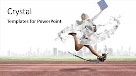  Presentation with music folder - Presentation theme consisting of energy service company - businesswoman running in a hurry background and a  colored foreground