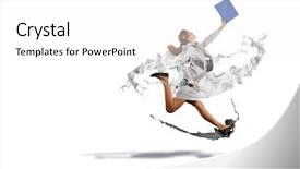  Presentation with music folder - Beautiful presentation design featuring energy service company - businesswoman running in a hurry backdrop and a  colored foreground