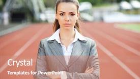  Presentation with race track - Theme consisting of energy service company - businesswoman sport manager and executive background and a  colored foreground