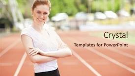  Presentation with race track - Slides featuring energy service company - businesswoman sport manager and executive background and a  colored foreground