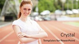  Presentation with race track - PPT theme enhanced with energy service company - businesswoman sport manager and executive background and a  colored foreground