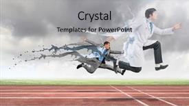  Presentation with running sock - PPT theme consisting of energy service company - funny image of young businesspeople background and a  colored foreground