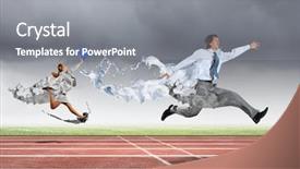  Presentation with running - Presentation theme consisting of energy service company - funny image of young businesspeople background and a  colored foreground