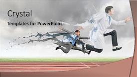  Presentation with baseball running the bases - Audience pleasing presentation design consisting of energy service company - funny image of young businesspeople backdrop and a  colored foreground