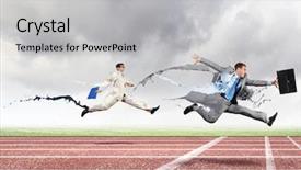  Presentation with environmental awareness gif image - PPT theme with energy service company - funny image of young businesspeople background and a light gray colored foreground