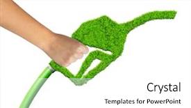  Presentation with fuel - Presentation theme consisting of energy shortage - hand holding green gasoline fuel background and a white colored foreground