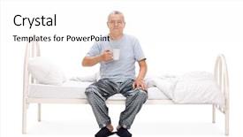  Presentation with senior hunger - Theme enhanced with energy soft drink - cheerful senior sitting on his background and a white colored foreground