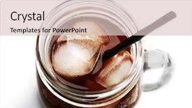  Presentation with glass of whiskey ice - Amazing PPT theme having energy soft drink - iced coffee in glass jar backdrop and a lemonade colored foreground