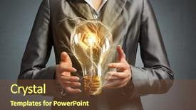  Presentation with electric - Slide deck featuring energy sources - electric bulb in woman hand background and a tawny brown colored foreground