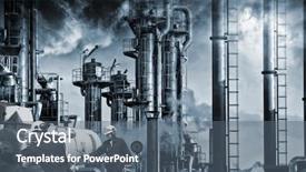  Presentation with industrial workers - Audience pleasing slide set consisting of energy storage - two workers with pipelines machinery backdrop and a ocean colored foreground