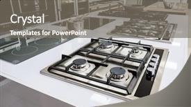  Presentation with retail store - Amazing PPT theme having energy storeg - rows of gas stoves backdrop and a gray colored foreground