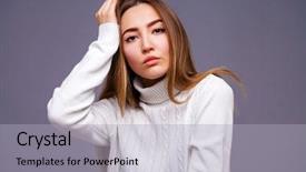  Presentation with gray - Colorful presentation enhanced with energy template - close up portrait young brunette backdrop and a light gray colored foreground